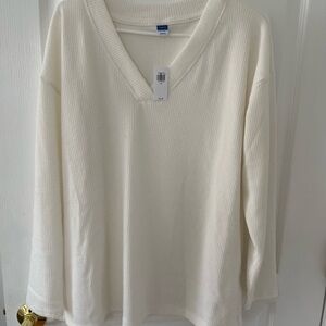 Old Navy White V-Neck Ribbed Sweater